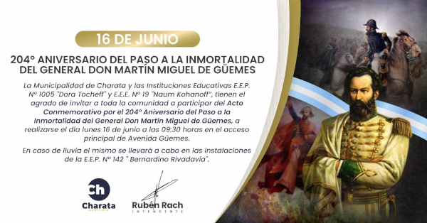 Invitaci&oacute;n al acto oficial entregada por la Municipalidad de Charata.