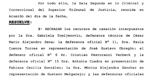 Resoluci&oacute;n de la Justicia Chaque&ntilde;a, rechazando el pedido de eximici&oacute;n de prisi&oacute;n preventiva de los acusados por el Caso Cecilia.